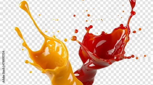 mustard and tomato sauce splash cutout isolated on transparent (PNG) Background
