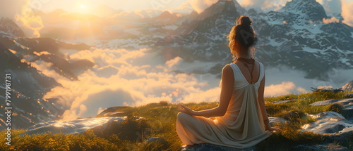 Healthy woman lifestyle balanced practicing meditate and zen energy yoga at top Himalaya mountain, Doing yoga exercises