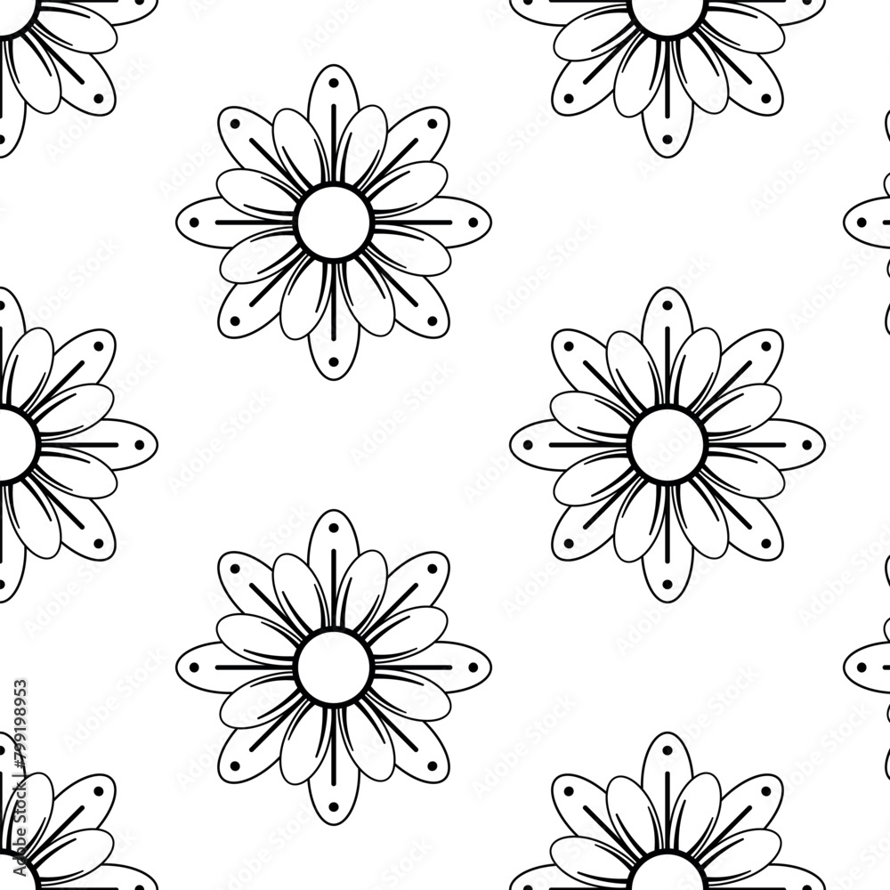 Web Seamless pattern with black flowers on a white background.