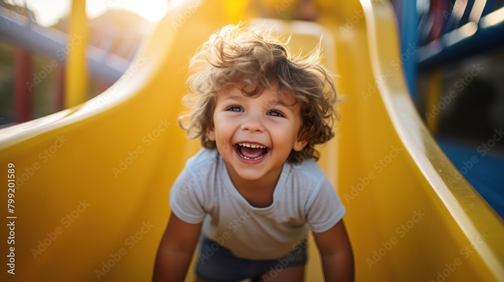 A child plays on the playground outside. Active holidays A child plays on the playground outside. Active holidays