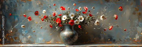 Wildflower Still Life on Empty Canvas with Grey Background and Ornate Framing