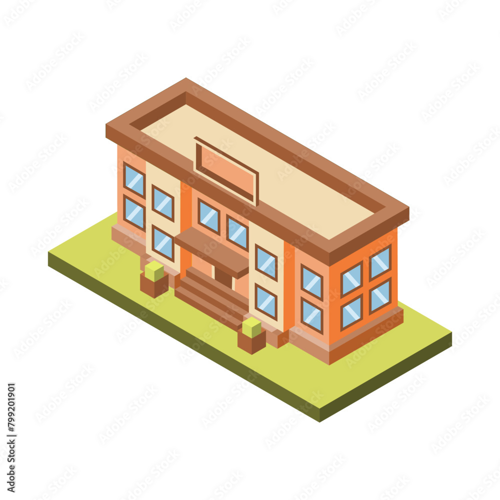 Isometric Building, School, College, Courthouse, Or Administration, Isolated On White Background. Vector Illustration Isometric Building, School, College, Courthouse, Or Administration, Isolated On White Background. Vector Illustration