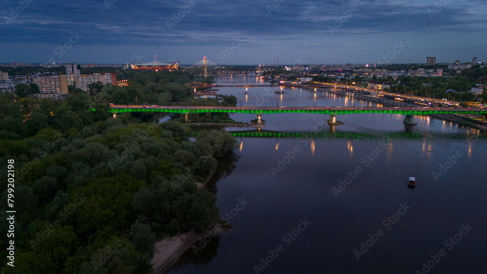 Fototapeta premium view of Warsaw from above the Vistula river in spring in Poland