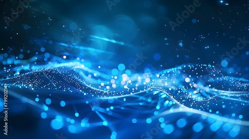 Abstract futuristic background with glowing lines and glow, forming an arch in the center of the composition on a dark blue background Vector illustration in the style of "Larit" A network or data str © graphito