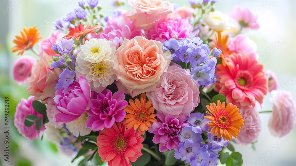 Colorful Flowers Overflowing in a Vase Colorful Flowers Overflowing in a Vase