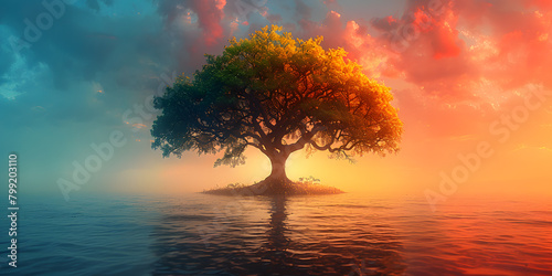Vibrant Harmony: Tree Standing Tall Against Colorful Gradient Background