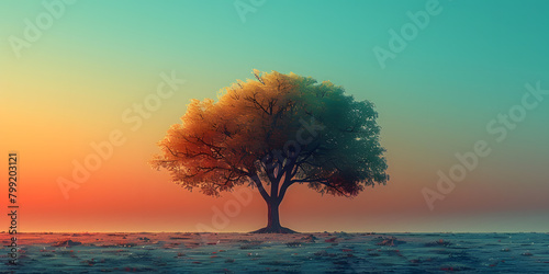 Vibrant Solace  Tree Standing Tall Against Gradient Background