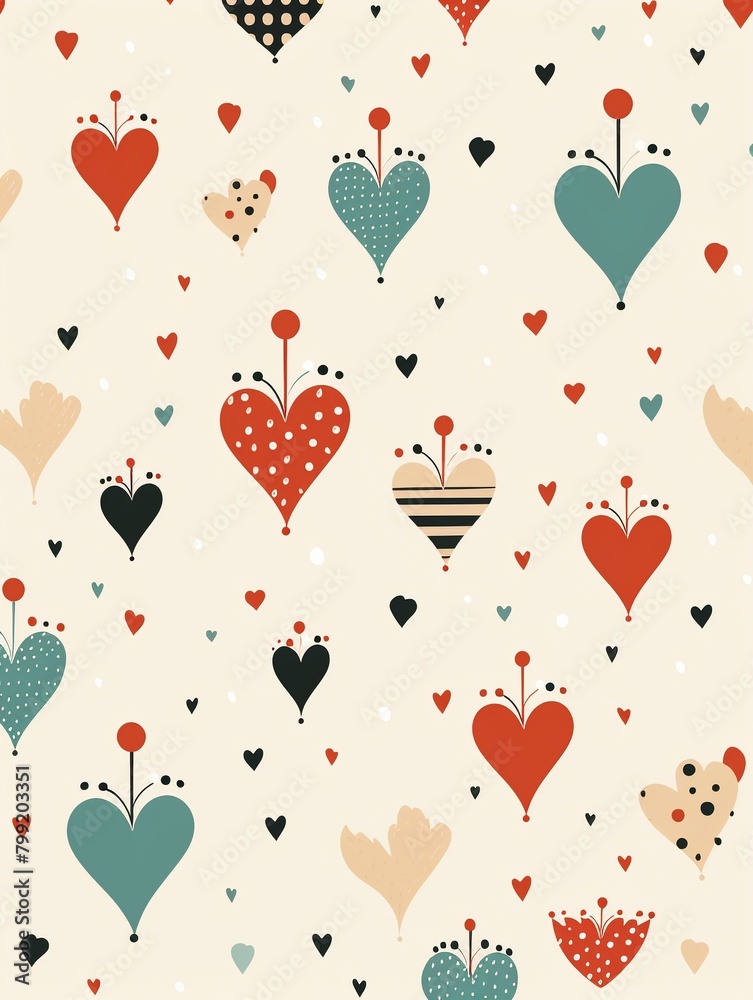 Regal crowns with hearts pattern, flat illustration, on powder backdrop ,  simple line drawing