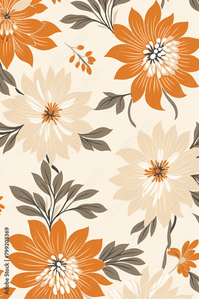 Simplistic flower motifs, repeating pattern vector, against linen tint ,  high resolution