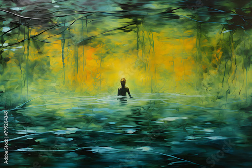 Solitude in the Shallows, abstract landscape art, painting background, wallpaper, generative ai