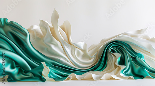 An intense wave of emerald and ivory, curling luxuriously and isolated on a white canvas, designed to mimic a high-definition photo. photo