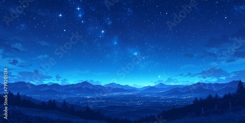 Beautiful night sky with stars and clouds over the mountains © Photo And Art Panda