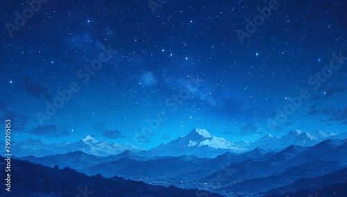 Beautiful night sky with stars and clouds over the mountains © Photo And Art Panda