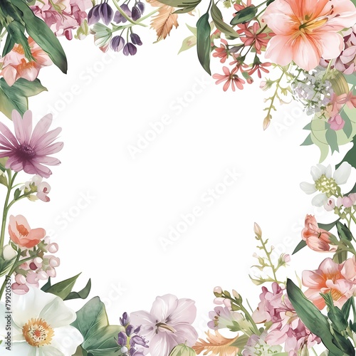 Square Design with Floral Frame on White Background. Frame with flowers