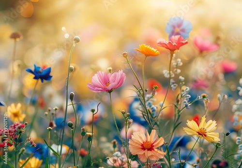 Summer Serenity: Morning Light Illuminating Flowers Meadow Field © dr.rustem