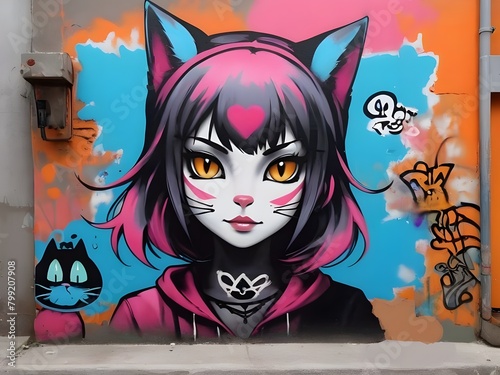 Graffiti with a cat girl photo