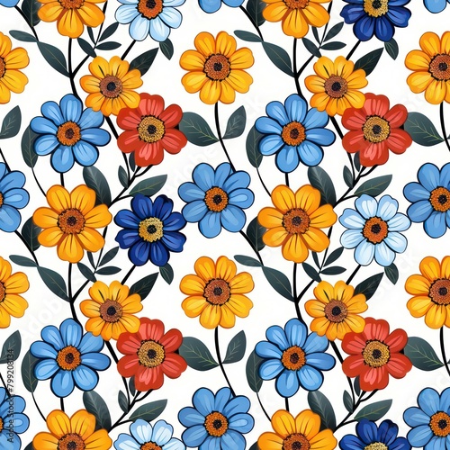 Seamless beautiful decorative flowers pattern background