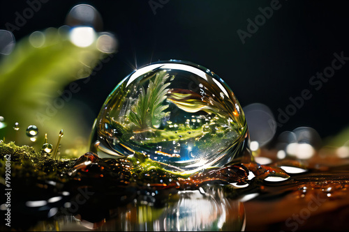 small bubble of water with a leaf in it