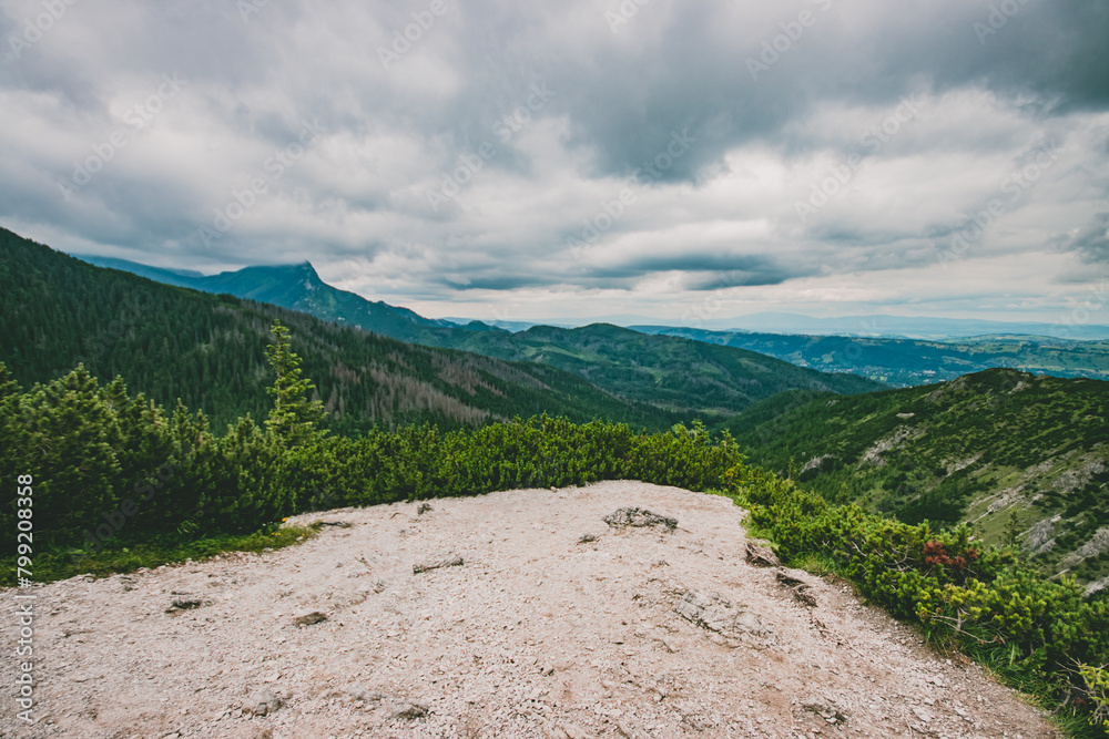 Fototapeta premium Górska wycieczka, w pochmurny dzień w Tatrzańskim Parku Narodowym