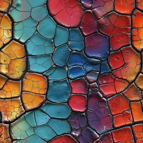 Seamless abstract rainbow cracked leather pattern background