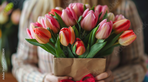 Person Holding Bouquet of Tulips