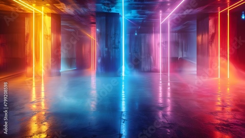 Futuristic Sci-Fi Garage: A D Rendering with Neon Lights and Lasers. Concept Sci-Fi, Futuristic, Garage, 3D Rendering, Neon Lights, Lasers © Ян Заболотний