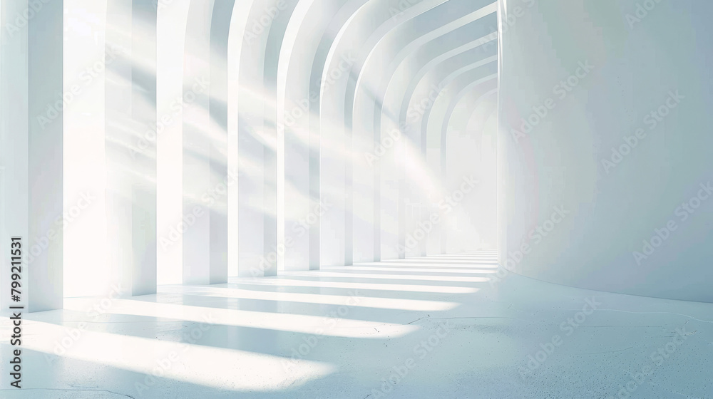 Obraz premium Bright white interior with arches and natural light creating shadows