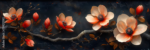 Elegant Magnolia Flower Arrangement on Dark Grey Canvas with Sophisticated Details