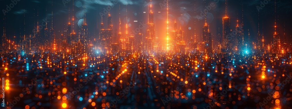 Futuristic City Powered by Generative AI with Glowing Mesh Wireframe Aesthetic Futuristic City Powered by Generative AI with Glowing Mesh Wireframe Aesthetic