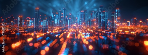 Futuristic City Powered by Generative AI with Glowing Mesh Wireframe Aesthetic