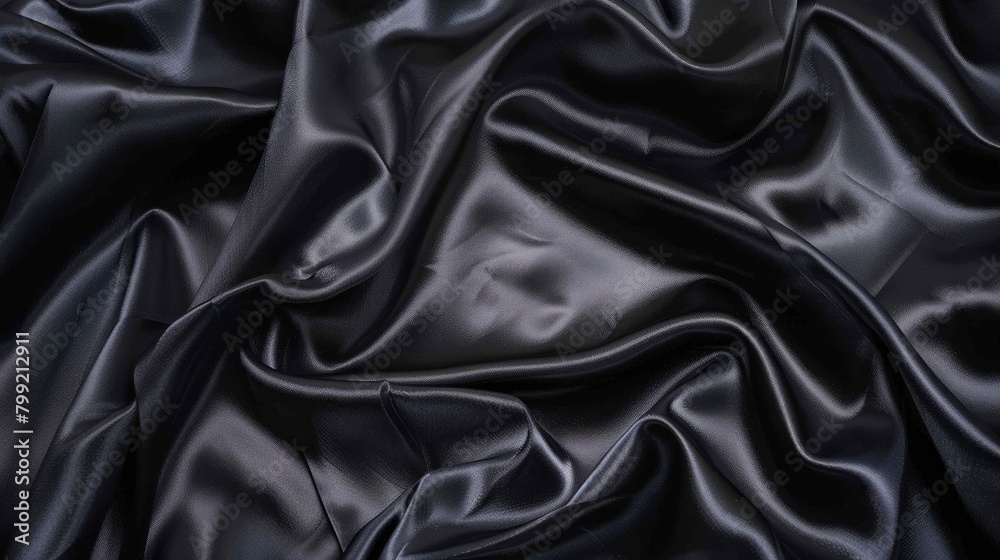 Obraz premium black silk fabric texture background with wavy folds