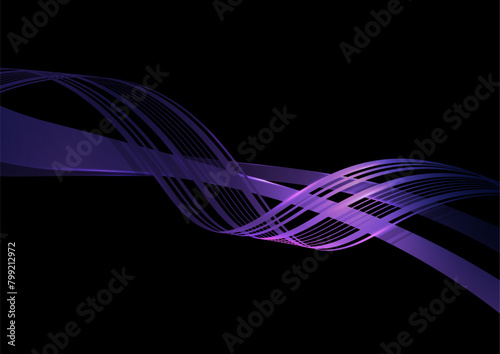 Isolated gorgeous wavy shape in blue color on black background.