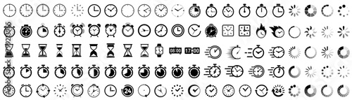 Time and clock icons set, stopwatch, timer, time management concept, loading bar icons, progress bar loading signs, download progress icons, fast stopwatch line icon, watch icon, speed clock symbol