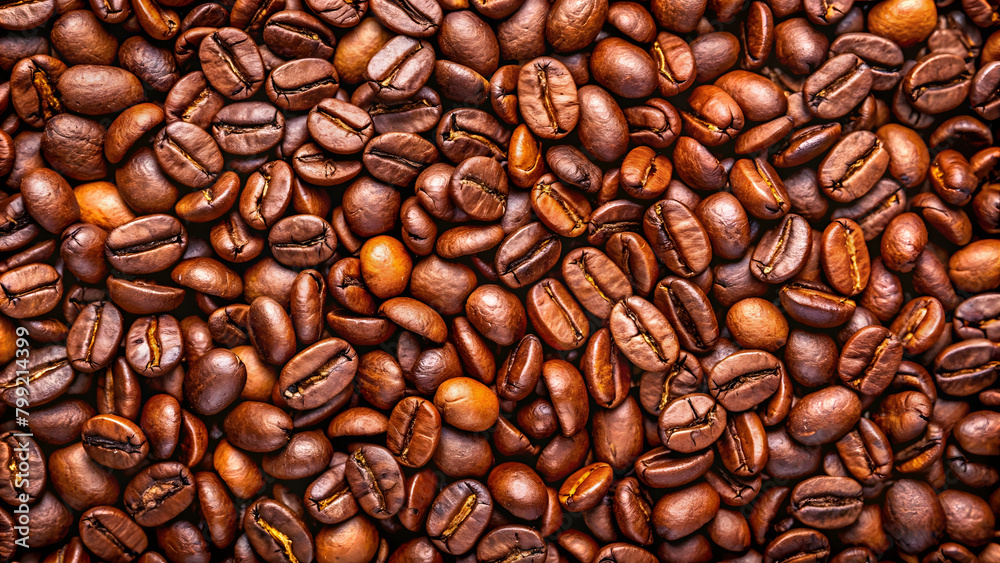 Roasted coffee beans on full frame background. Close-up Roasted coffee beans on full frame background. Close-up