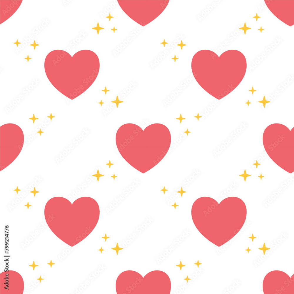 Red Heart seamless pattern. Vector illustration in flat style. Valentine day texture. Love concept. Hand drawn heart in doodle style. Fabric with heart print.