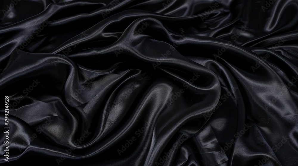 Obraz premium black silk fabric texture background with wavy folds