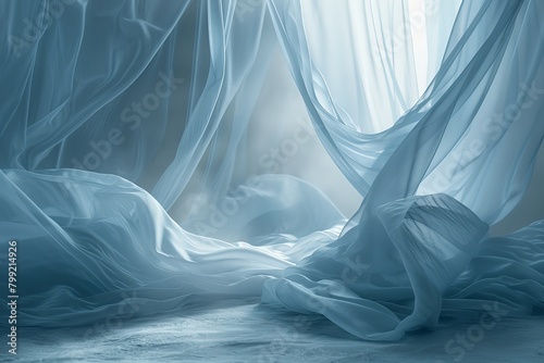 Flowing Sheer Blue Draped Fabric Background Backdrop photo