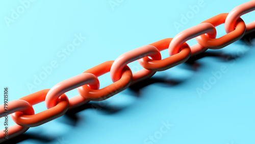 Linking Strength and Success  Orange Chain Crossing the Frame  Strength and Unity Concept  3D render