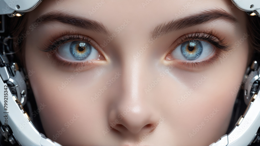 Mecha Maiden Close up of an innocent wide eyed robot woman with delicate porcelain like Mecha Maiden Close up of an innocent wide eyed robot woman with delicate porcelain like
