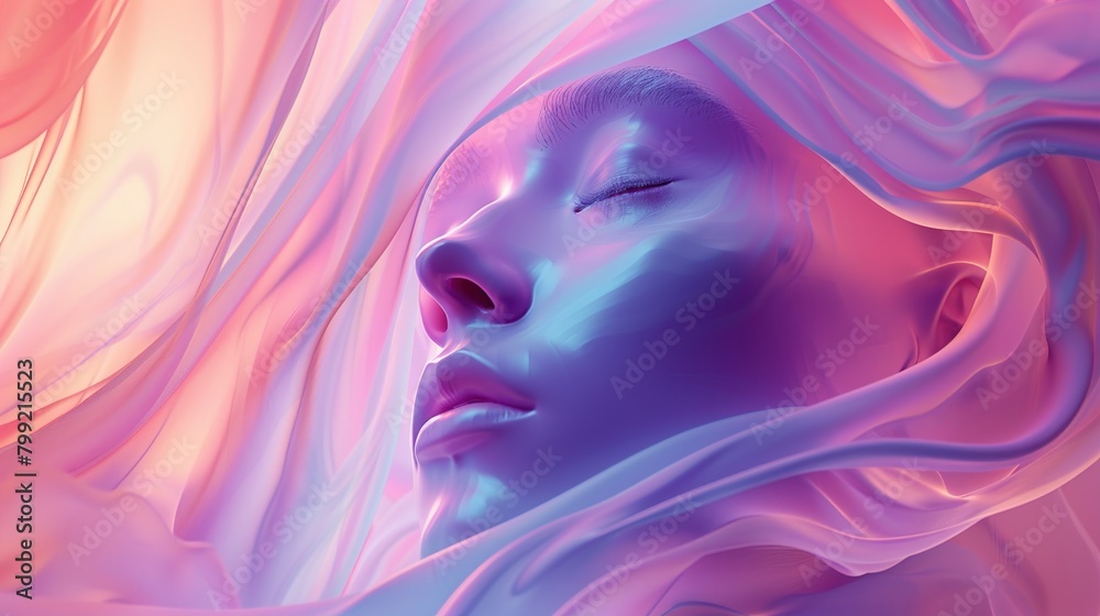 An UHD image showcasing a stunning abstract art composition, where pastel colors are artfully arranged to shape the contours of a face and body. 