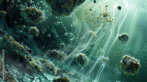 Microscopic Plankton in Acidic Ocean Water - Scientific Illustration