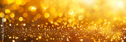 Canary Yellow Glitter Defocused Abstract Twinkly Lights Background, glowing blurred lights with vibrant canary yellow hues. photo