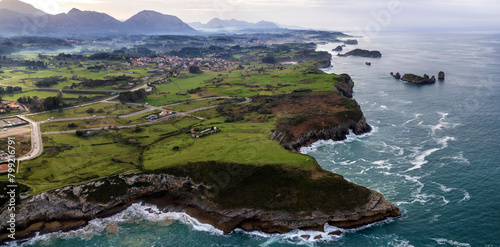 Aerial view of beautiful coastal city of Llanes, Spain in Asturias © Allen.G