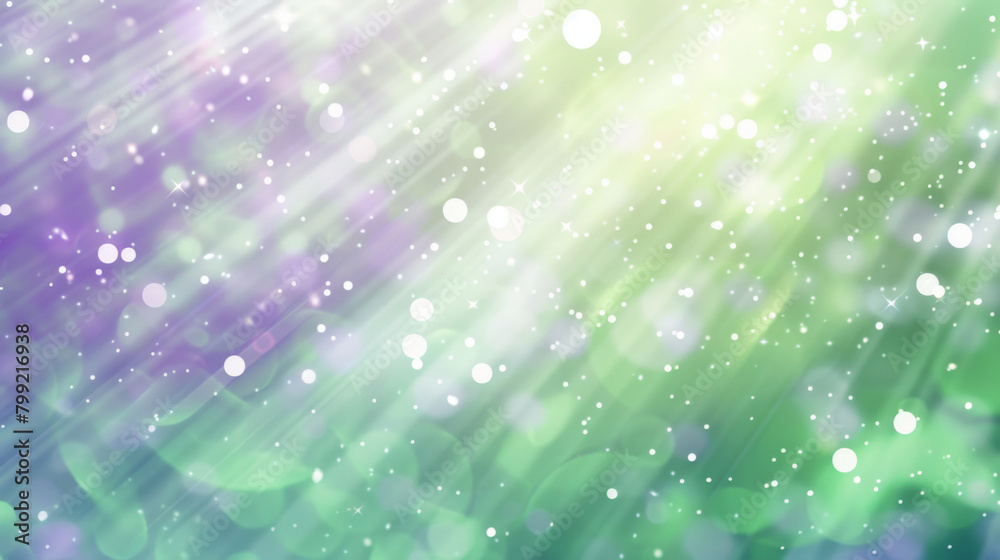 Magical green and purple bokeh backdrop with glimmering light particles for creative design use