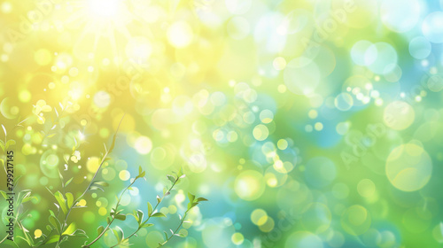 Bright abstract background with sunlight and bokeh effect over green foliage