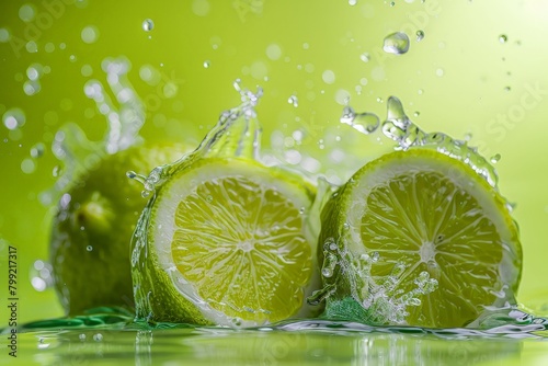 Two Limes With Water Splashing