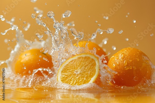 Group of Oranges Getting Splashed With Water