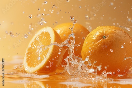 Group of Oranges With Water Splashing