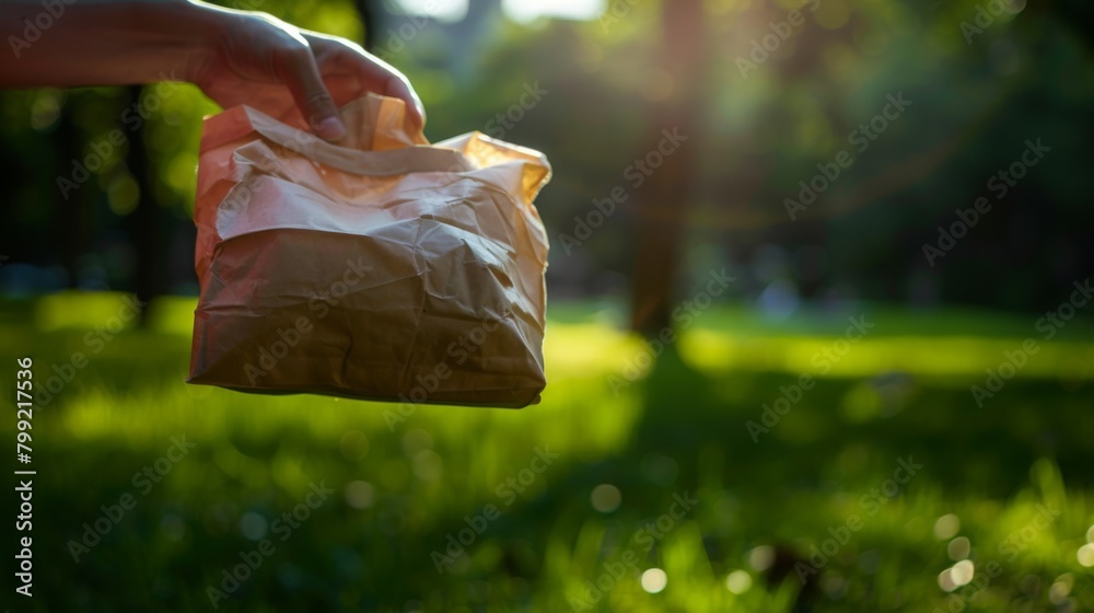 Fototapeta premium Hand Holding Biodegradable Paper Bag