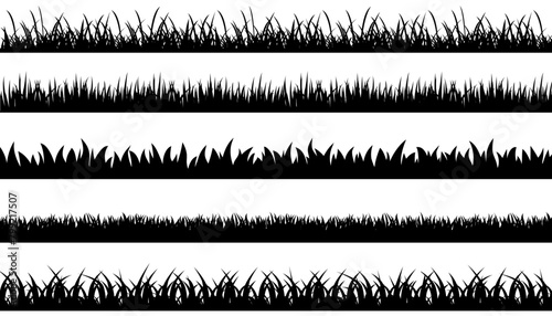 Grass silhouette seamless pattern set  park  field lawn  meadow  horizontal nature lush landscape background